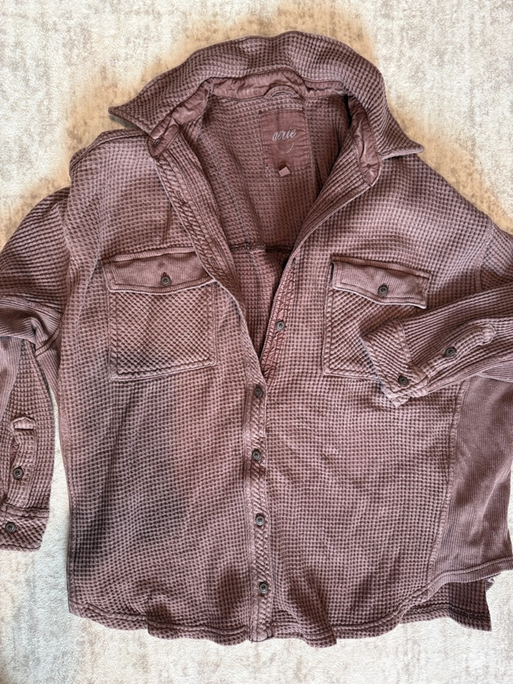 aerie Women’s Brown Waffle-Knit Button-Down Shirt